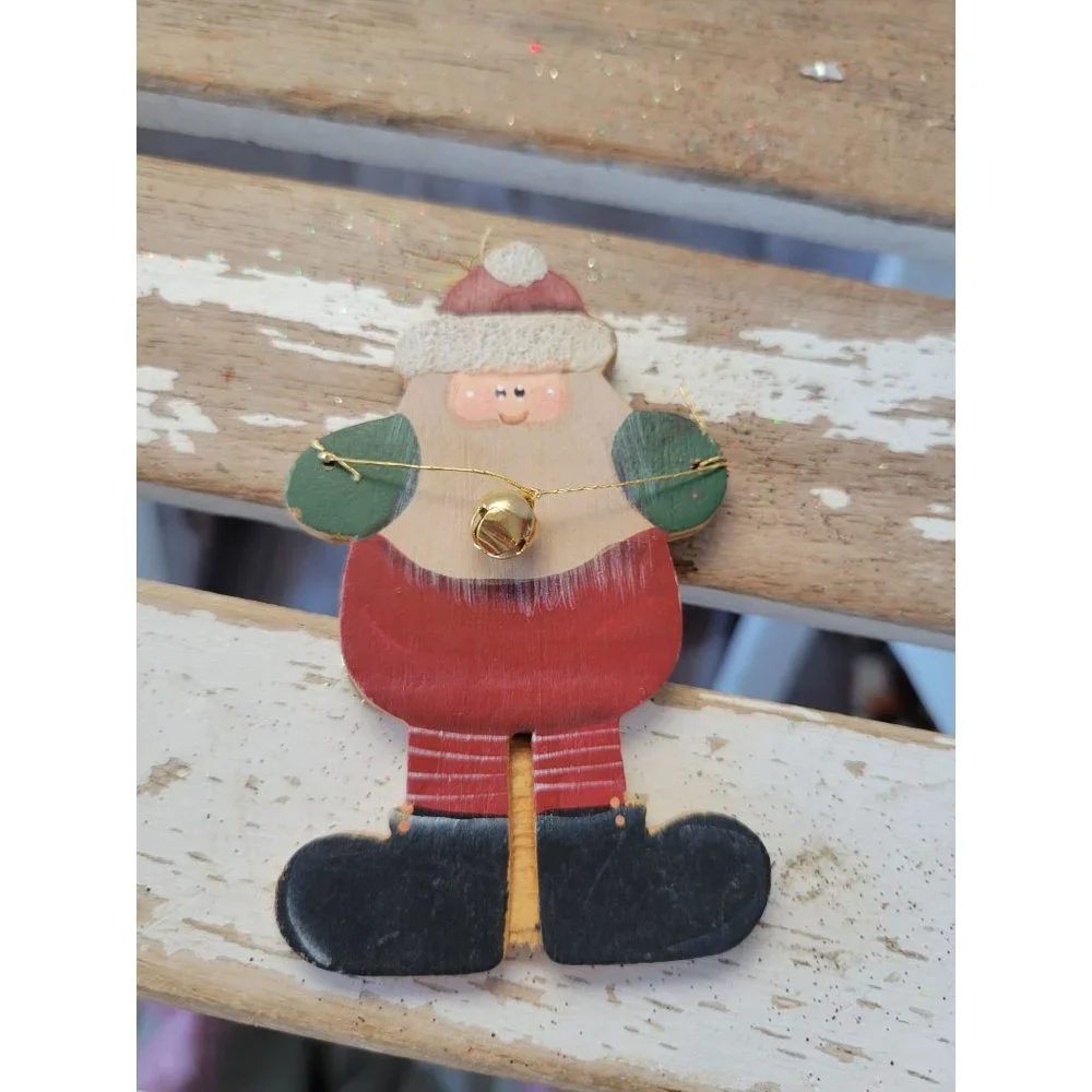 Santa Bell‎ country wooden handmade ornament Xmas holiday tree